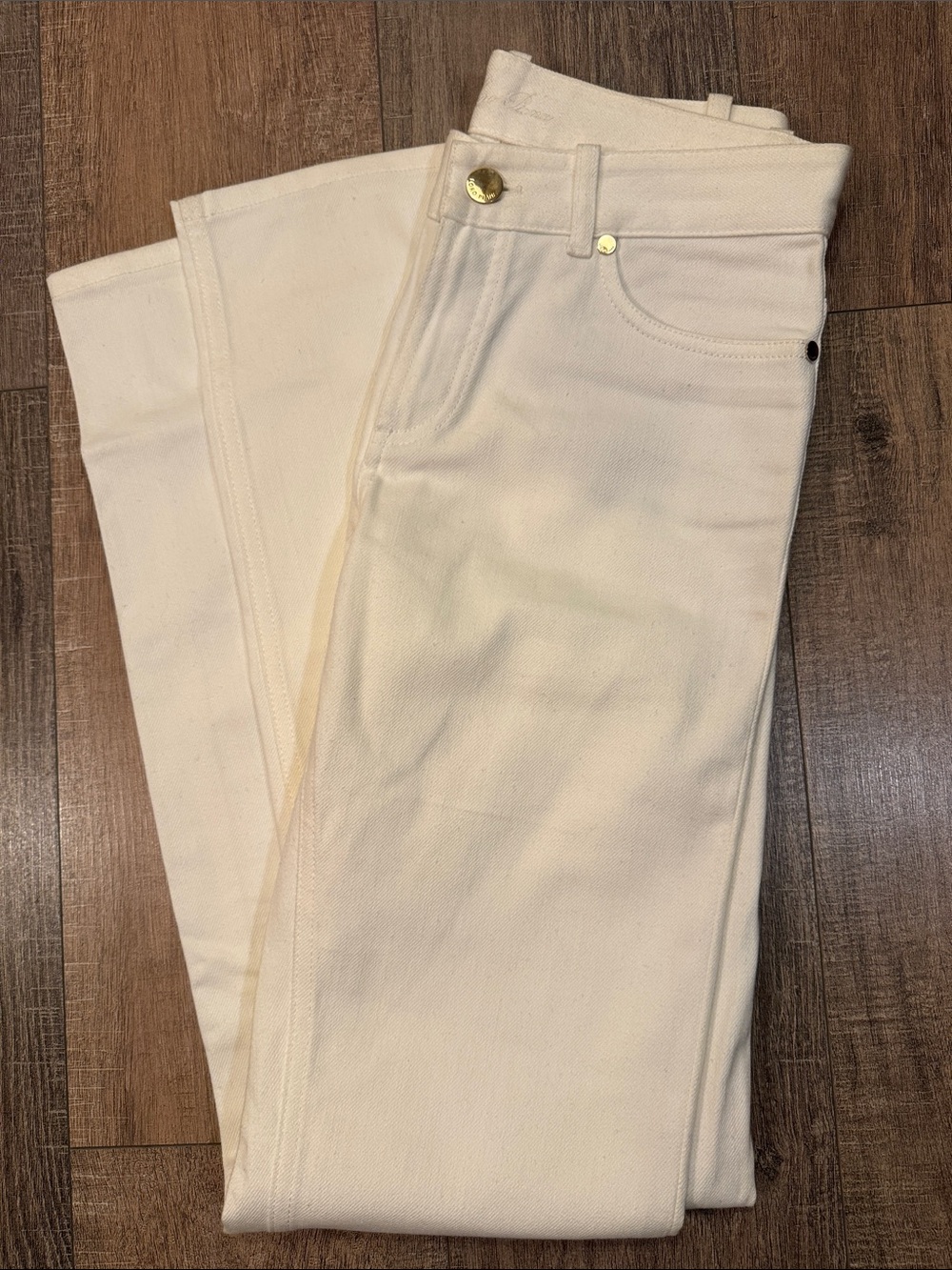 Loro Piana Cream Straight-Leg Jeans with Gold Hardware